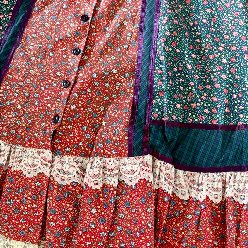 VTG GUNNE SAX Jessica’s Gunnies Floral/plaid Patch Skirt Lace Trim.size 9 - Picture 7 of 12